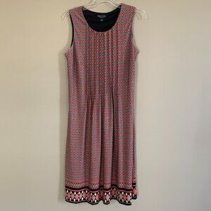 Geometric Midi Dress Size 10 Stretchy Preppy Classic Orange & Black Sleeveless